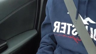 Twink gets horny in the car ans plays with his dick