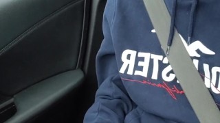 Twink gets horny in the car ans plays with his dick