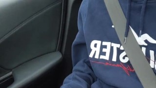 Twink gets horny in the car ans plays with his dick