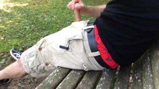 Public jerk-off at the park. Verbal, cumshot