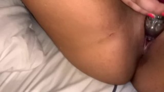 Playing with my dildo vibrator and sucking him off till he cums in my mouth 