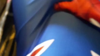 Spiderman rubs one out, cums in his suit 