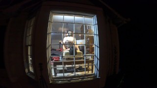 Huge fake tits cross dresser fucks sex doll Giulana in front of open window Busted twice