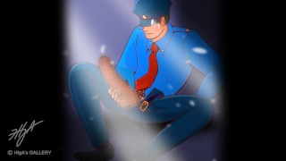 A policeman with huge dick proud of Massive ejaculation