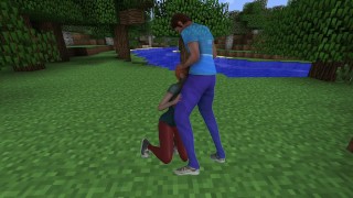 Minecraft: Testing Alpha version Steve cum on Alex