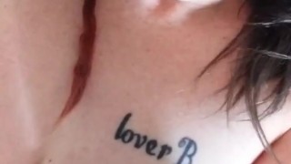 Slut cums all over vibrator toy, licks her own thick cum!