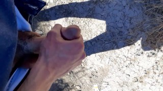 Public gay jerk off outside risky, get caught 