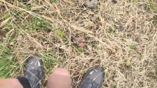 Hot amateur average cock pissing in nature