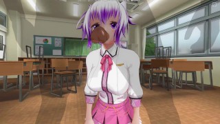 3D HENTAI Deepthroat blowjob from pink hair student