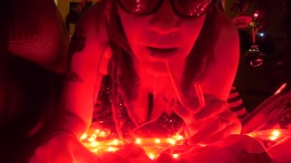 Slutty Santa's lil helper gets stuck under tree!? And gets fucked!