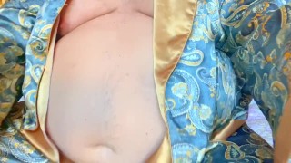 Hands-free Huge fat ass on an old fat man with huge wide feet soles 