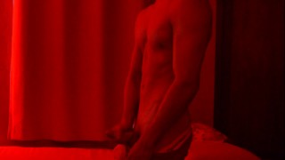 ripped college teen strokes his cock