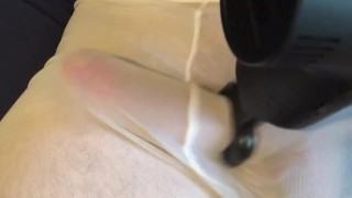 CUMSHOT in SEE THROUGH UNDERWEAR using MASSAGE GUN