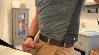 Beating my meat in the bathroom, verbal masturbation and cumming in khaki pants