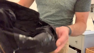 Beating my meat in the bathroom, verbal masturbation and cumming in khaki pants