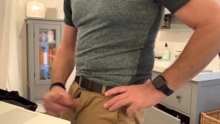 Beating my meat in the bathroom, verbal masturbation and cumming in khaki pants