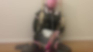 Sissymaid play with magic wand in latex