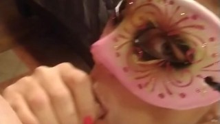 Hotwife giving blowjob with mask on part 1
