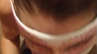 Hotwife giving blowjob with mask on with cumshotpart 2
