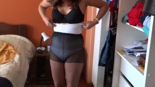 58-year-old Latina mom shows off her luscious tits for stepson to masturbate