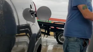 Risky dick out in public at the gas station 