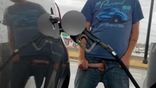 Risky dick out in public at the gas station 