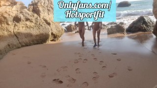 Sexy couple masturbates on a public beach - Happy New Year 2022