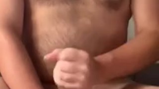 Intense Cumshot with ball play and ass play white uncut cock hairy chest stroke wank jerk masturbate