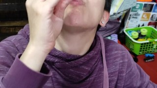 Quickie! Cum on food - POV Blowjob & cum on M&Ms!