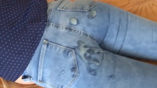 The son of our maid enjoys my wife, they masturbate and cum on her ass with his jean on