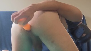 Fucking my ass with a doggy dildo on my bed