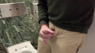 Horny! So I stop in the public toilet to rub one out and cum on the toilet seat