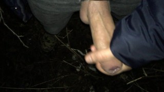 Cumshot at the cruising area full of used condoms - cum on used condoms