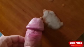 Lots of cum on table uncut big cock