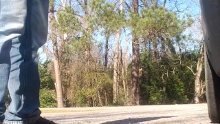 Flashing ginger dick, cigarette break and pissing