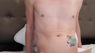 Desperate femboy pup rides tail cums handsfree