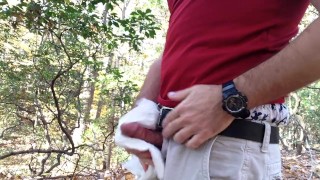 Beating off in the bushes again. Intense jerk and cum outside