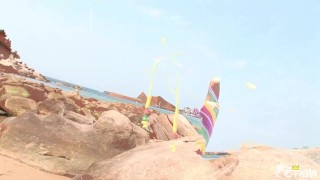 Skinny Japanese chick enjoys having a photoshoot on the beach