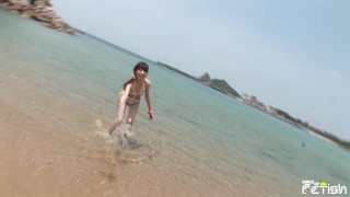 Skinny Japanese chick enjoys having a photoshoot on the beach