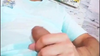 Young Latin Guy With A Big Uncut Cock Jerking With Spit And Precum Until He Cums