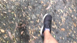 Rod in hand skinny dipping in the lake cheeky day with my feet - Manlyfoot Roadtrip - Sock sniffing