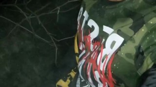 Piss with hard cock outdoor