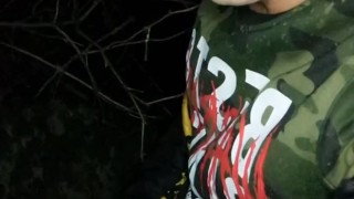 Piss with hard cock outdoor