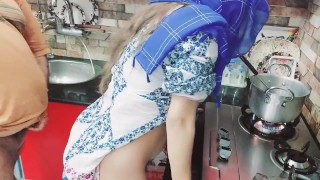Desi Step-Aunty Fucked By Nephew in Kitchen Step-Aunty Scolding To Nephew Clear Dirty Hindi Talking