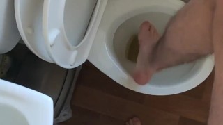 Pee fetish putting my long skinny legs into the toilet bowl full of piss
