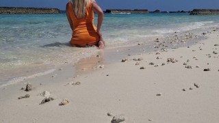 Playing doggystyle on beach Forget dress panties