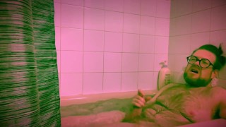 Furry cub takes a bath plays with his ass and jerks his thick cut cock TEASER