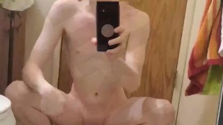 Twink ride big dildo as practice before he shower Hot!