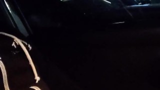 Hard cock in a crowded parking lot with the dome light on!