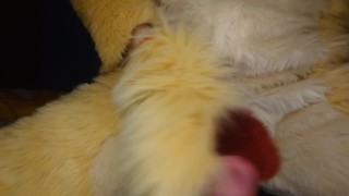 Lion fursuiter moans and cums